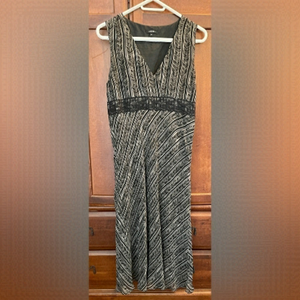 Vintage Jacob 100% Silk V-Neck Sleeveless Dress with Lace Detail